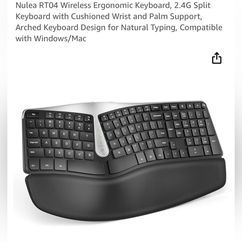 Black Ergonomic Wireless Keyboard with Split Design